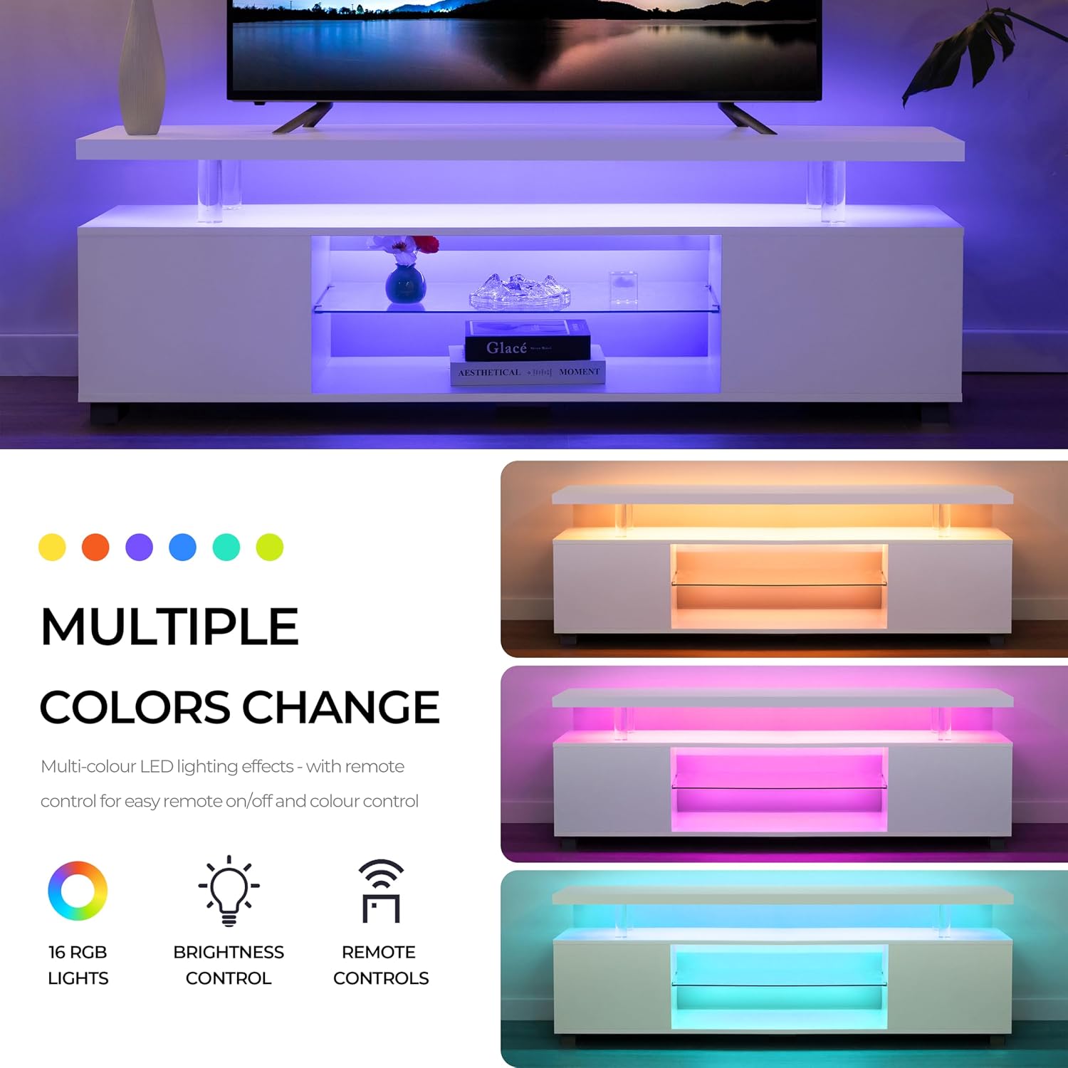 Cubehom White TV Stands for Living Room LED TV Stand Modern TV Stand with Storage for 55/60/65 inche TVs Entertainment Center for Living Room