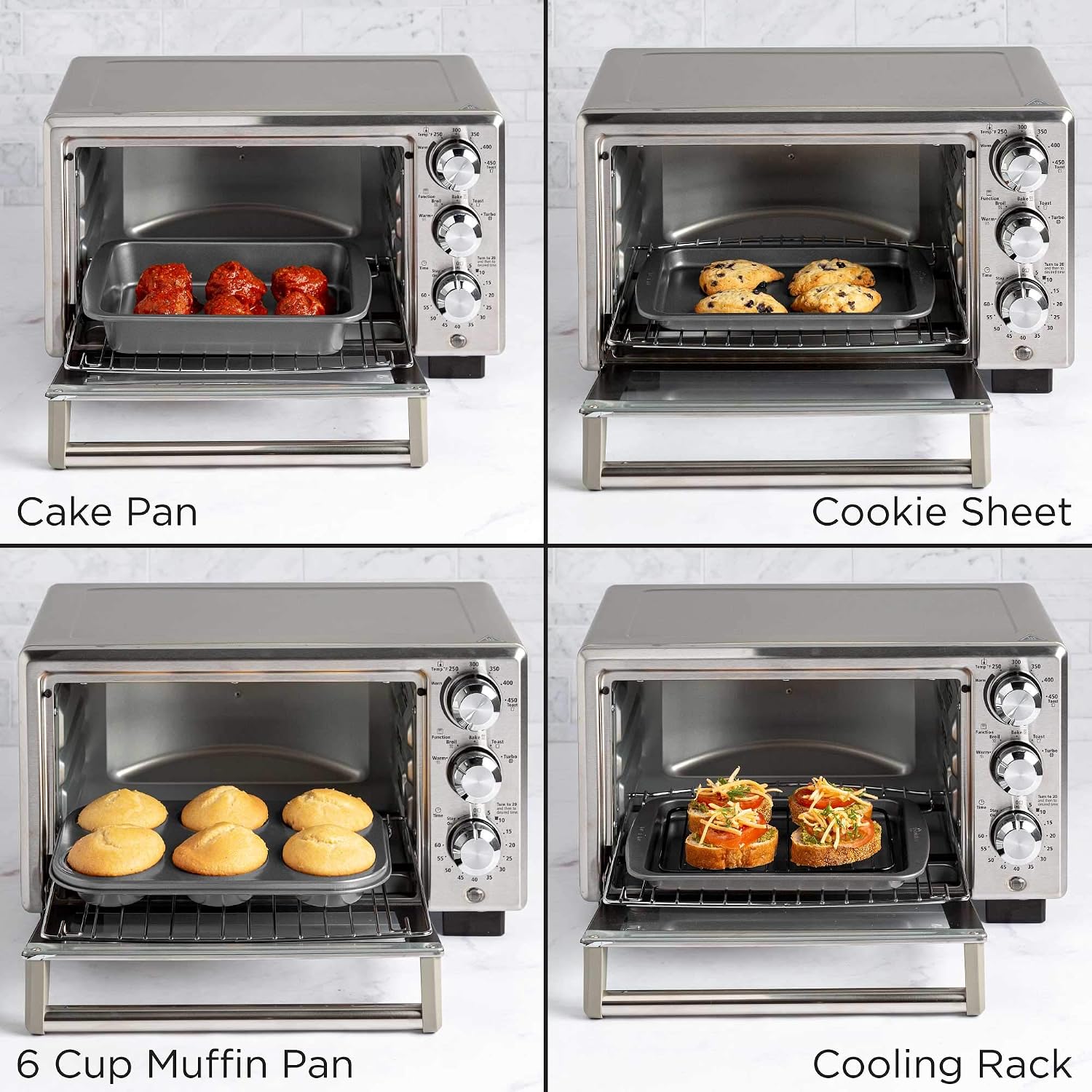 Ecolution Non-Stick Toaster Oven Bakeware Set 4-Piece, Carbon Steel, Easy to Clean and Perfect for Single Servings, Gray (Pack of 6)