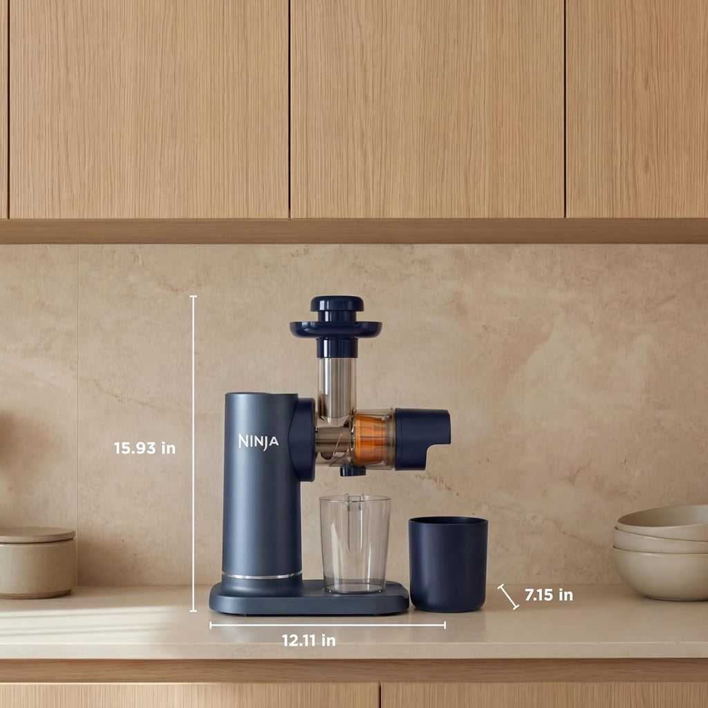 Ninja NeverClog Cold Press Juicer | Powerful Electric Slow Masticating Juicer with Pulp Control | XL Capacity | 24 oz. Juice Jug & 36 oz. Pulp Container | Dishwasher Safe | Navy | 150W | JC151NV