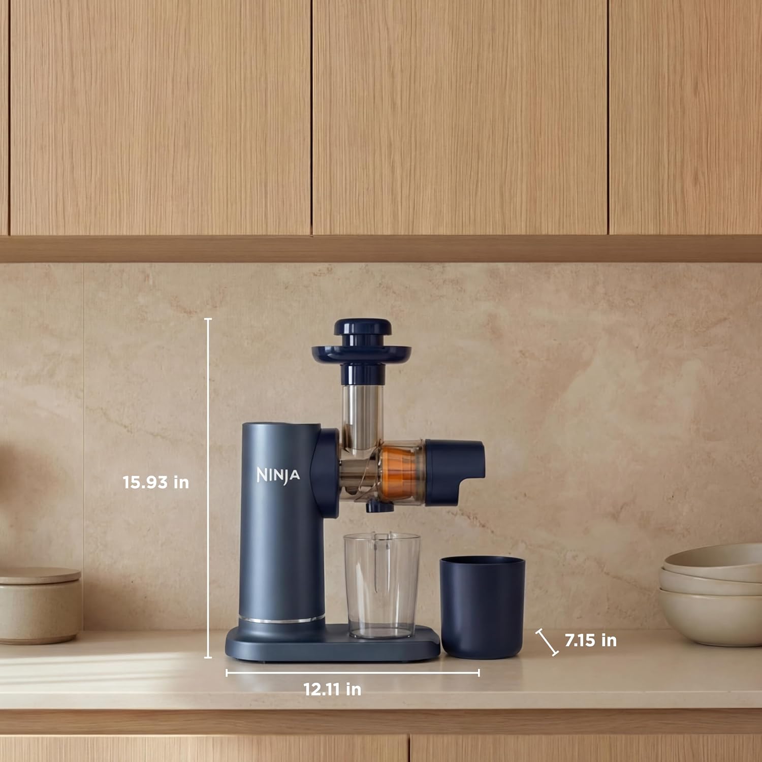 Ninja NeverClog Cold Press Juicer | Powerful Electric Slow Masticating Juicer with Pulp Control | XL Capacity | 24 oz. Juice Jug & 36 oz. Pulp Container | Dishwasher Safe | Navy | 150W | JC151NV