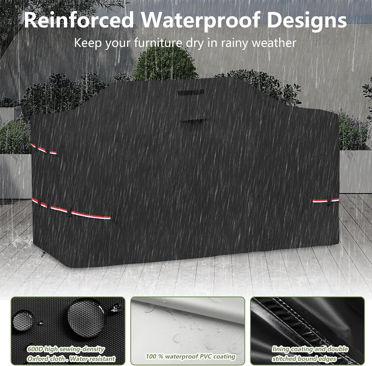 78 Inch Island Grill Cover - 600D Heavy Duty Waterproof All Weather Protection Outdoor Cover,Black
