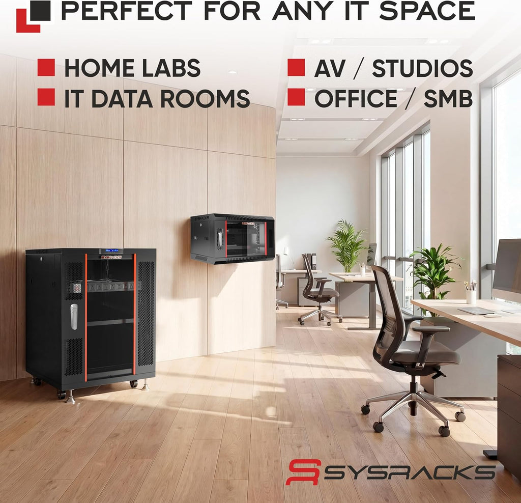 12U Wall Mount Server Rack Cabinet, 19' Locking Network Rack, 18' Deep, Glass Door, with Fan, PDU and Shelf