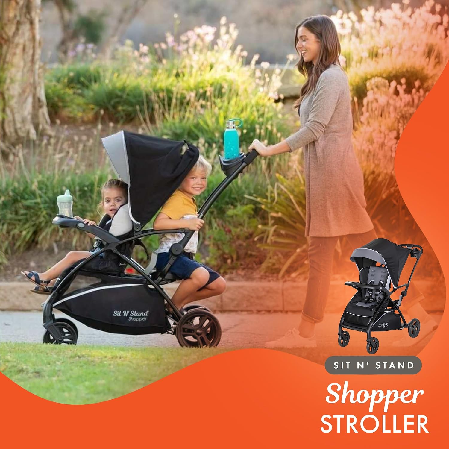 Baby Trend Sit N' Stand 5 in 1 Shopper Stroller with Canopy and Storage Basket, EZ Lift Plus Lightweight Infant Car Seat for Babies, Stormy