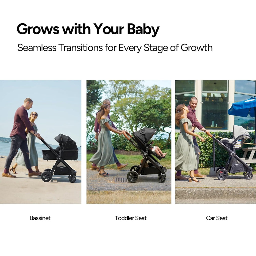 Mompush Ultimate2 Baby Stroller, Premium Convertible Full-Size Stroller for Toddler, Reversible Seat with One Hand Recline Adjustment, Car Seat Adapter Included