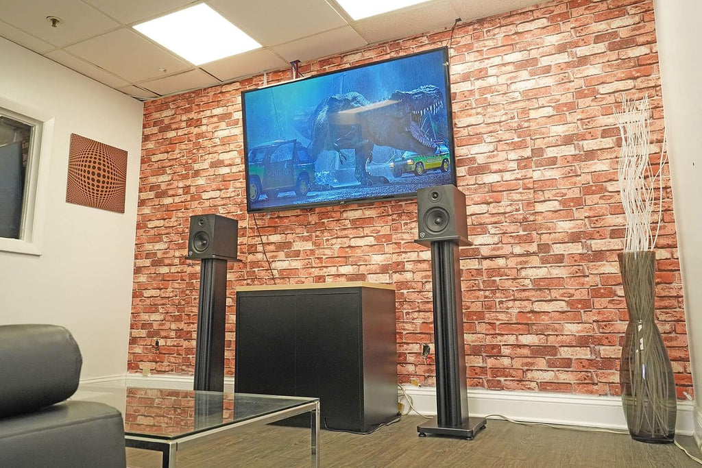 Rockville SS36B Pair Premium 36' Home Speaker Stands, 100Lbs Capacity, Black Wood Grain, Dual Top Platforms, Brass and Rubber Spikes, Isolation Pads, for Bookshelf and Surround Sound Speakers