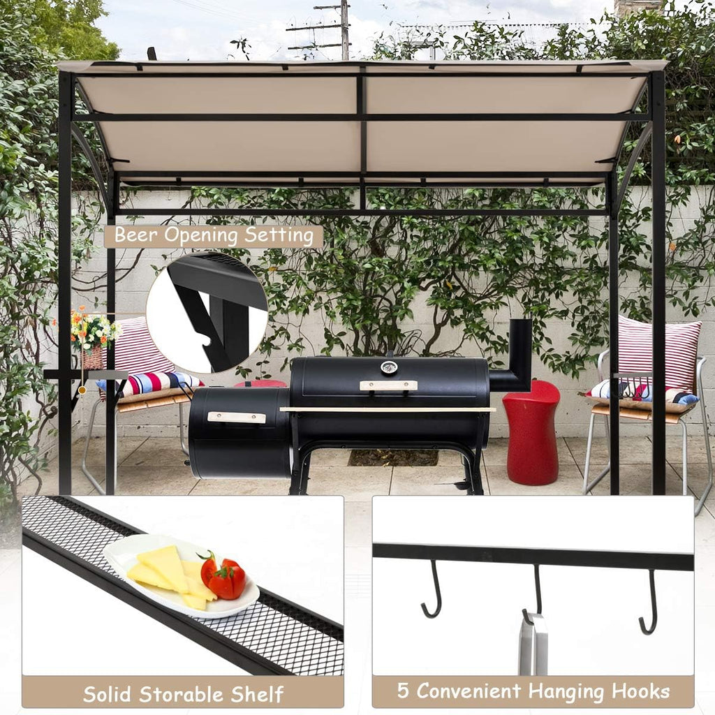 Tangkula 7ft Grill Gazebo, Patio Barbecue Canopy with Serving Shelf and Storage Hooks, Curved Grill Shelter w/Heavy-Duty Steel Frame Sunshade Gazebo for Outdoor Garden (Beige)