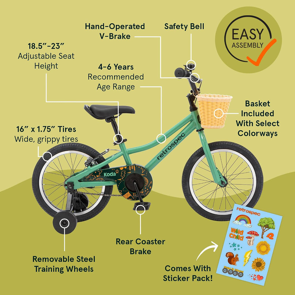 Retrospec Koda Plus Kids Bike for Boys & Girls Ages 4-6 Years - Children's Bicycle, Adjustable Seat & Handlebars