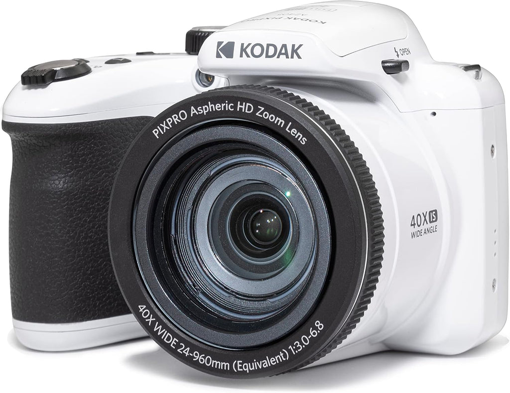 Kodak PIXPRO AZ405-WH 20MP Digital Camera 40X Optical Zoom 24mm Wide Angle Lens Optical Image Stabilization 1080P Full HD Video 3' LCD Vlogging Camera (White), Full Frame