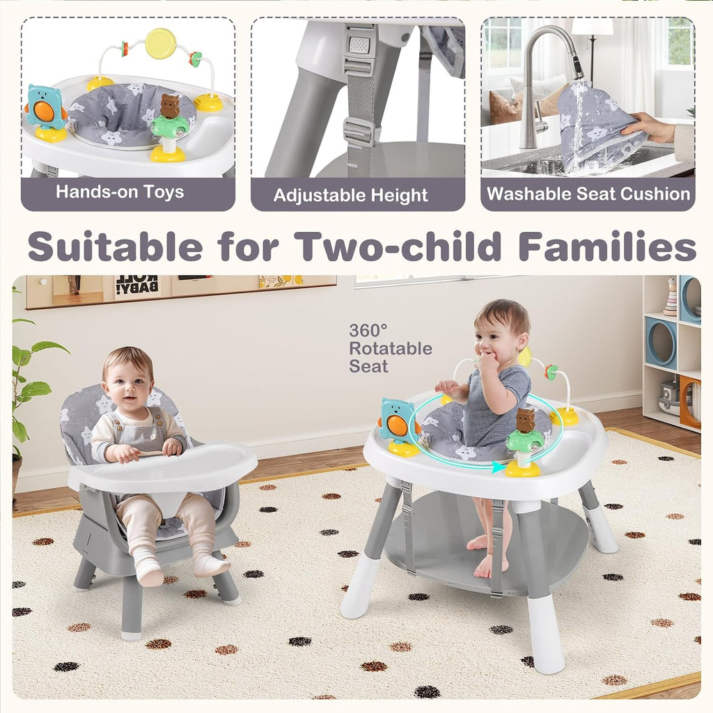 KOTEK 16 in 1 Convertible High Chair, Baby Highchair & Activity Center, Booster Seat, Building Block Table, Toddler Chair with 5-Point Harness, Removable Tray & Cushion (Gray)