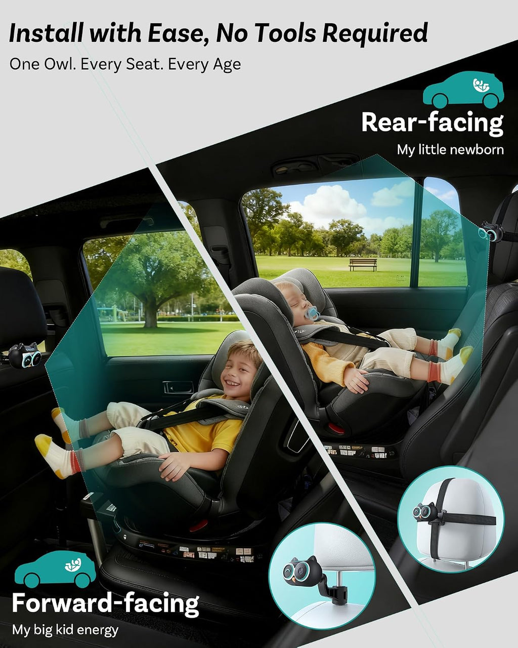 OTTOCAST Baby Car Camera &Wireless CarPlay Adapter,1080P HD Rear Seat Monitor Display on Car Screen,150°Wide Angle No-Glow Night View, Safety for Kids & Infants