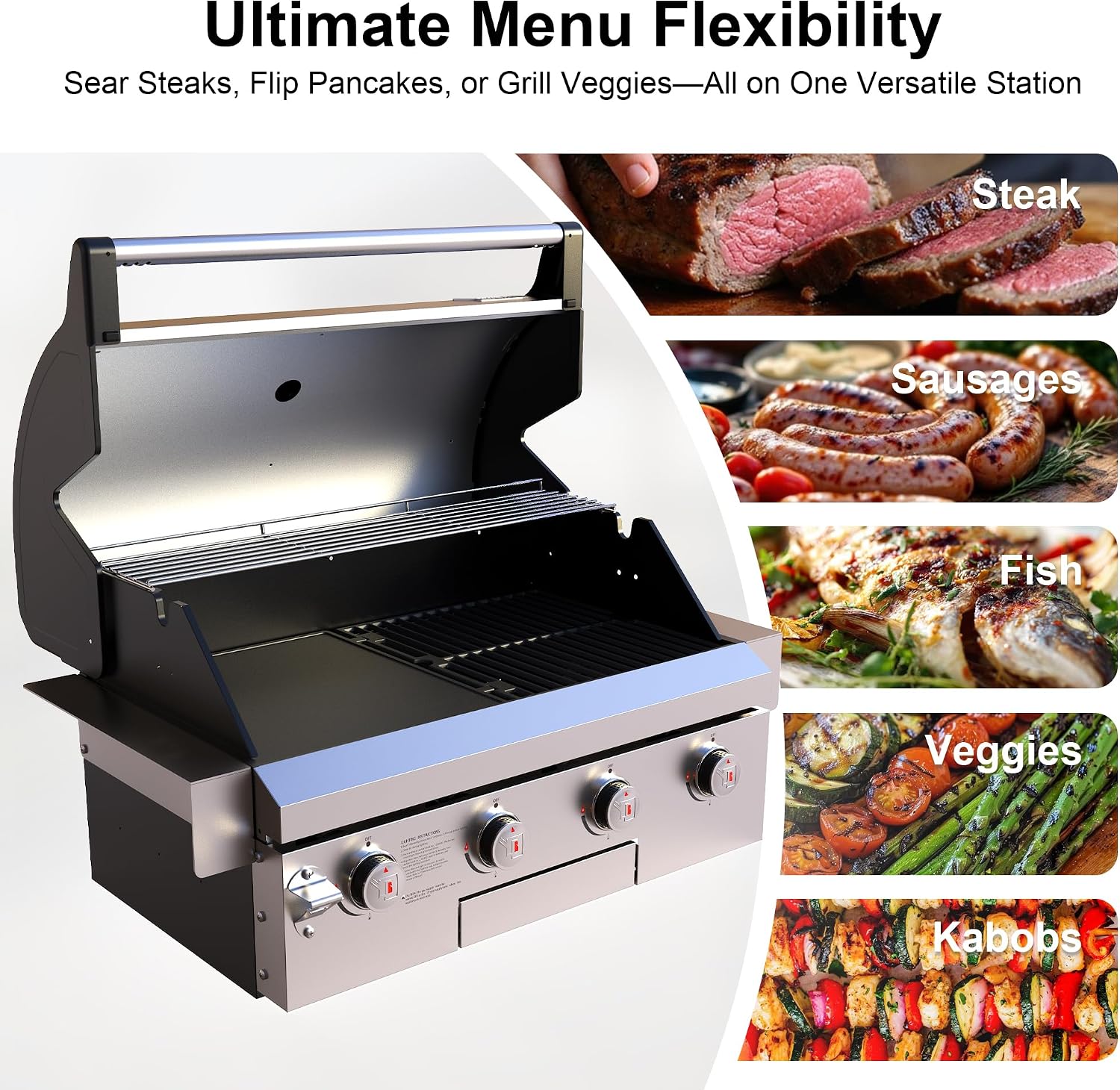 Brand-Man Gas Grill Built-In Head, 30-Inch 4-Burner Propane Grill, Natural Gas Convertible, Heavy Duty 304 Stainless Steel 40,000BTUs BBQ Island Outdoor Kitchen