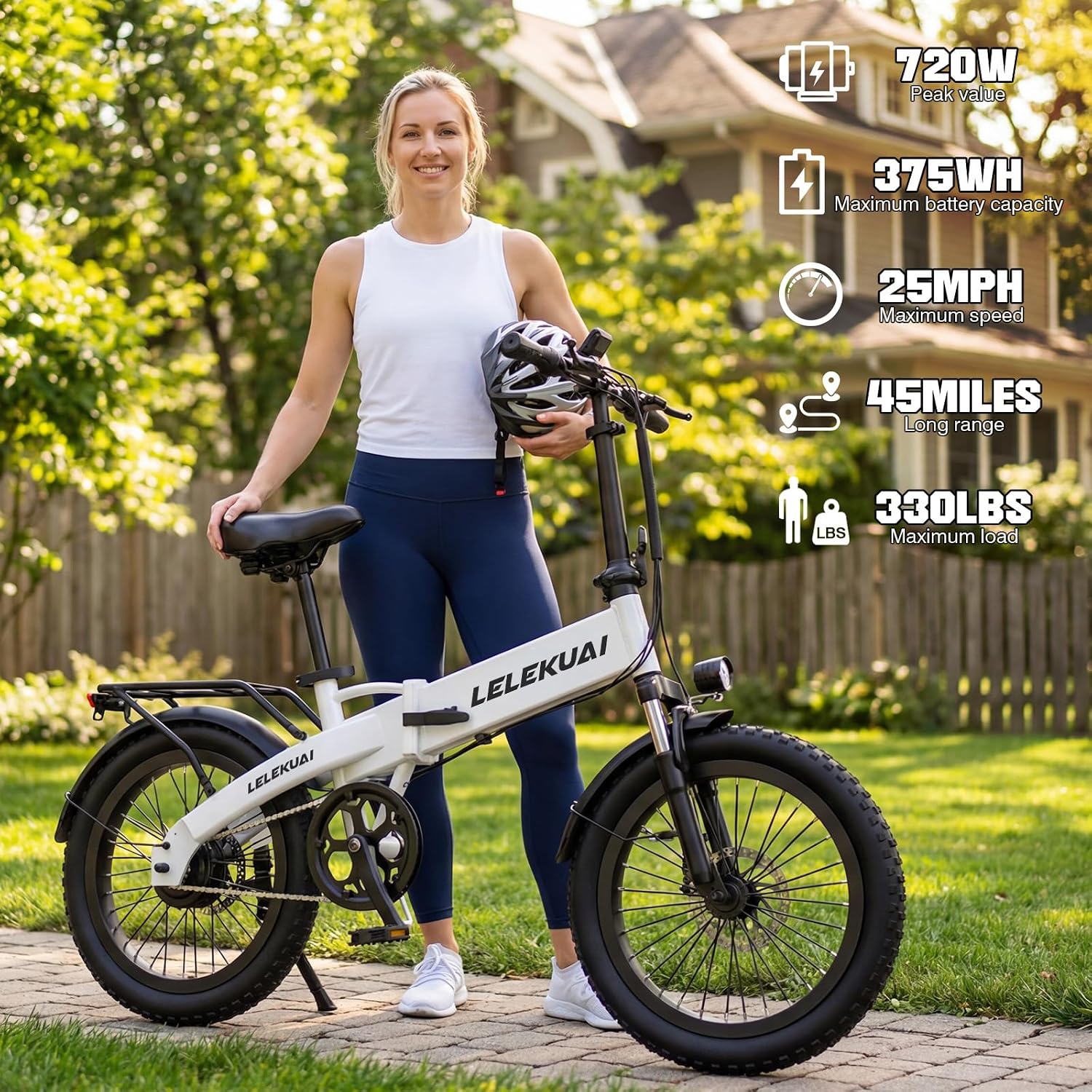 LELEKUAI Electric Bike for Adults and Teens, 520W-560W Motor, 20-24MPH, 32 Miles Range, 48V 10Ah Battery, 3-Level Pedal Assist, 14' Foldable Mini Electric Bicycle, UL 2849 Certified