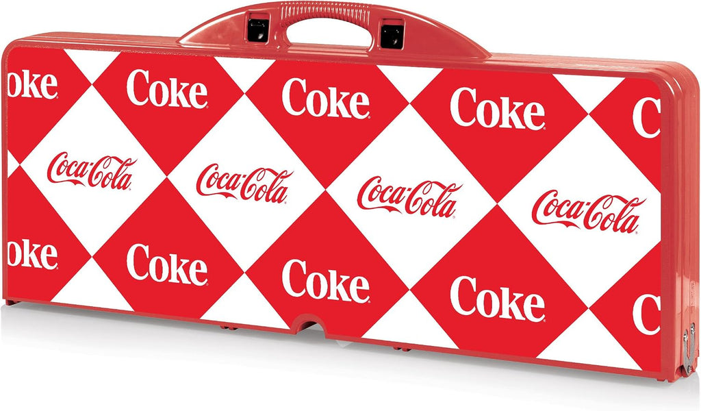 Picnic TIME Coca-Cola Folding Picnic Table with Seats, Collapsible Aluminum Table and Bench Set with Umbrella Hole, Lightweight Portable Table for Camping, Travel, Tailgating, Backyard (Red)