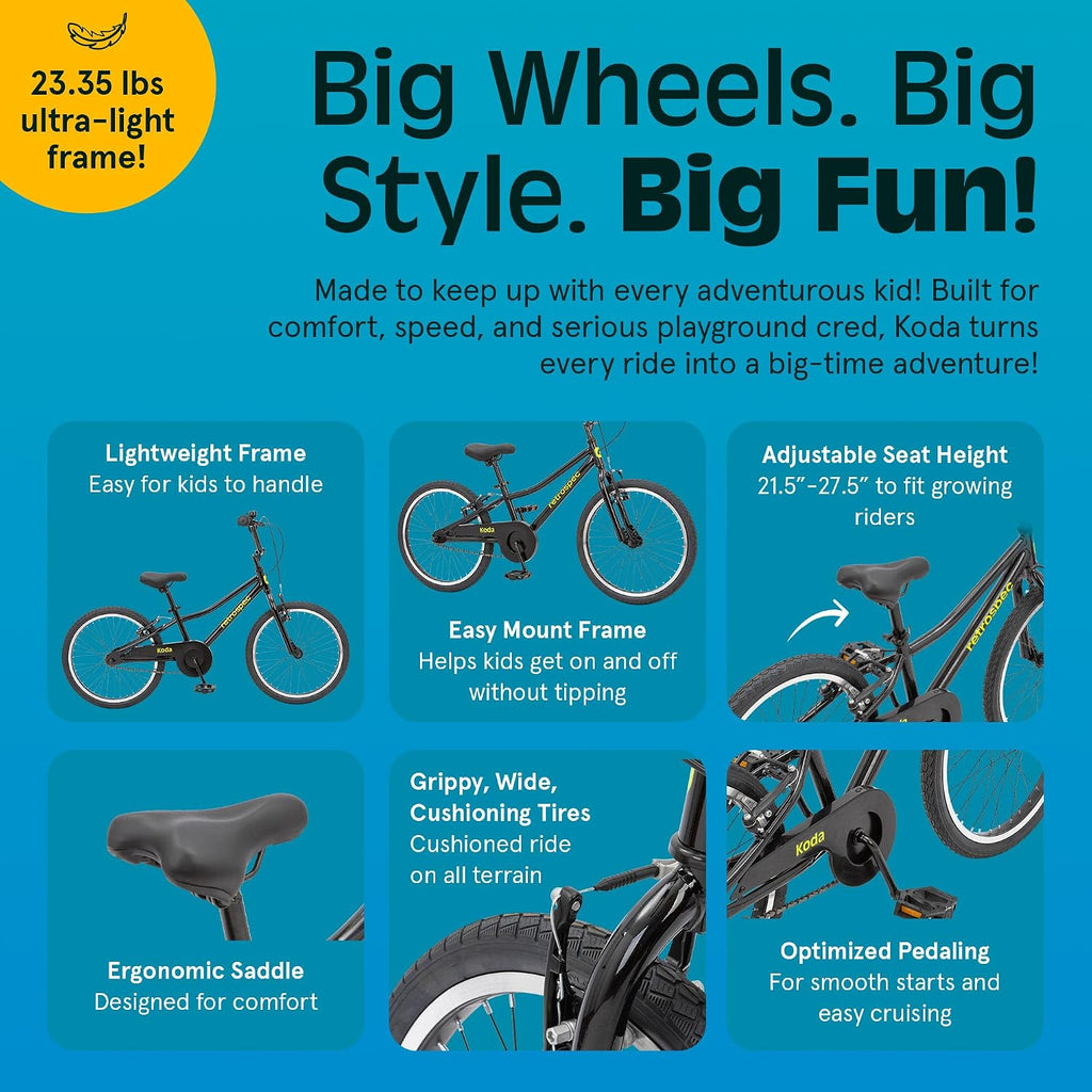 Retrospec Koda Plus Kids Bike for Boys & Girls Ages 6-8 Years - Children's Bicycle, Adjustable Seat & Handlebars