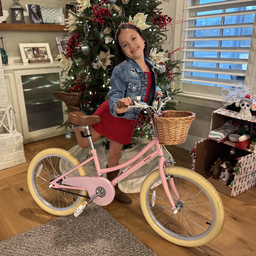 Petimini Vintage Kids Bike for Girls, 12–20 Inch Classic Bicycle with Wicker Basket & Bell, High Tensile Steel Frame, Training Wheels (12–18'), 85% Pre-Assembled, Retro Bike for Outdoor Riding