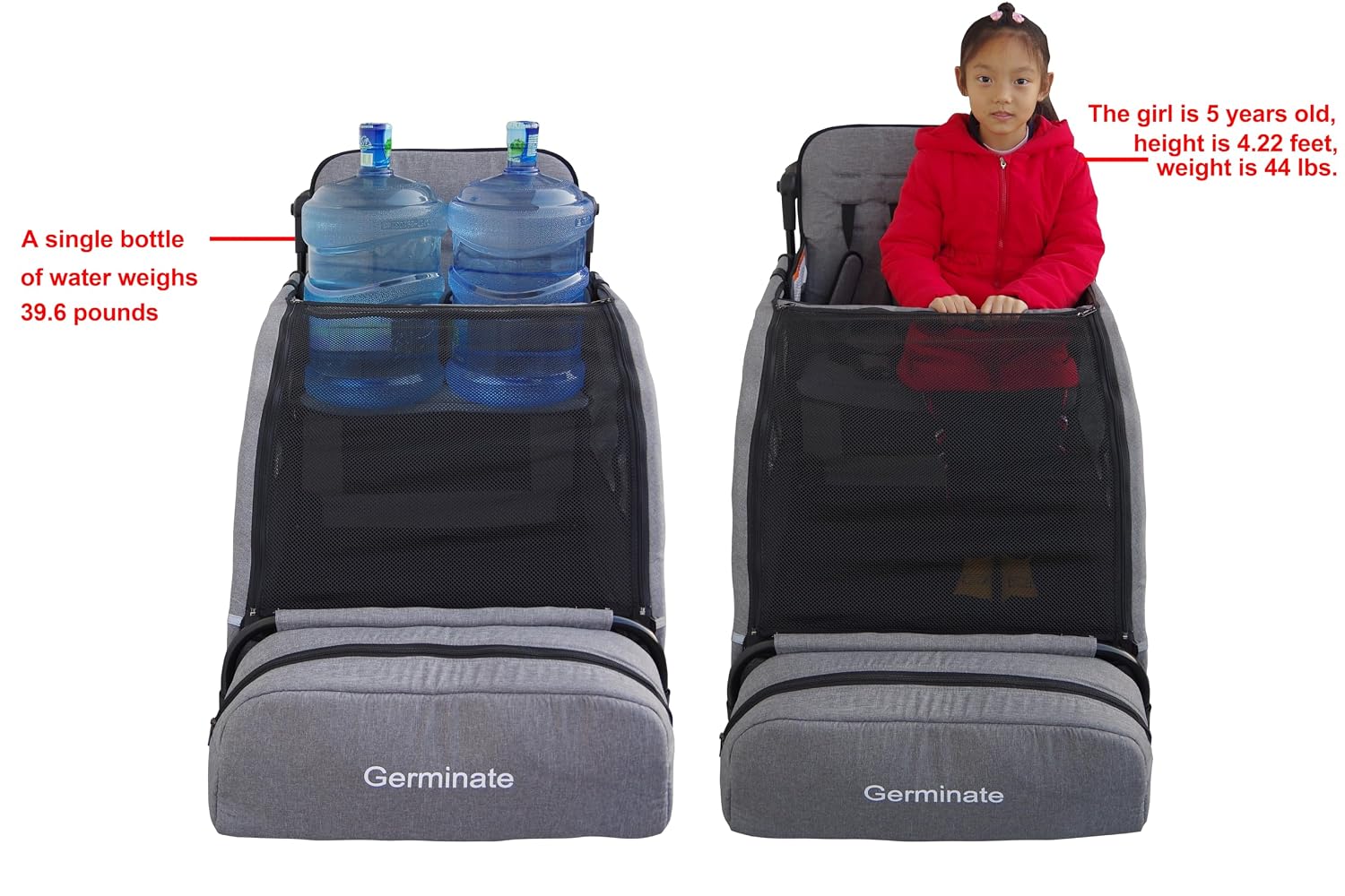 4 Seater Wagon Stroller, Large Quad Wagon for 2 3 4 Kids Baby Toddler Child with Seats, All Terrain, Triple Stroller, Adjustable Push/Pull Handles, Removable Canopy (Dark Grey)