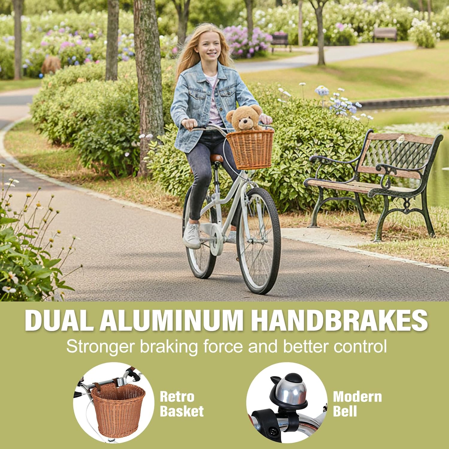WEIZE Beach Cruiser Bike, 24 & 26 inch Commuter Bicycle for Adult Men and Women,High-Carbon Steel/Front & Rear Fenders, Comfortable City Bikes with Rear Rack or Basket, Ergonomic Upright Design