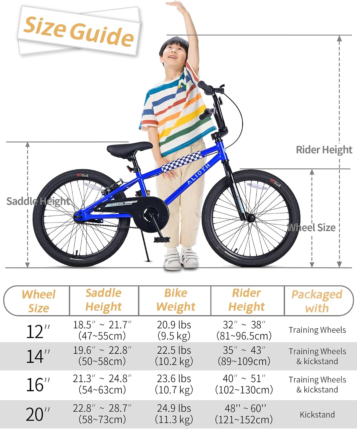 vollsch BMX Style 12 14 16 Inch Kids Bike Training Wheels 20'' Bicycle with Kickstand for 2-14 Years Old Toddlers Boys Girls Coaster Brake Multiple Colors