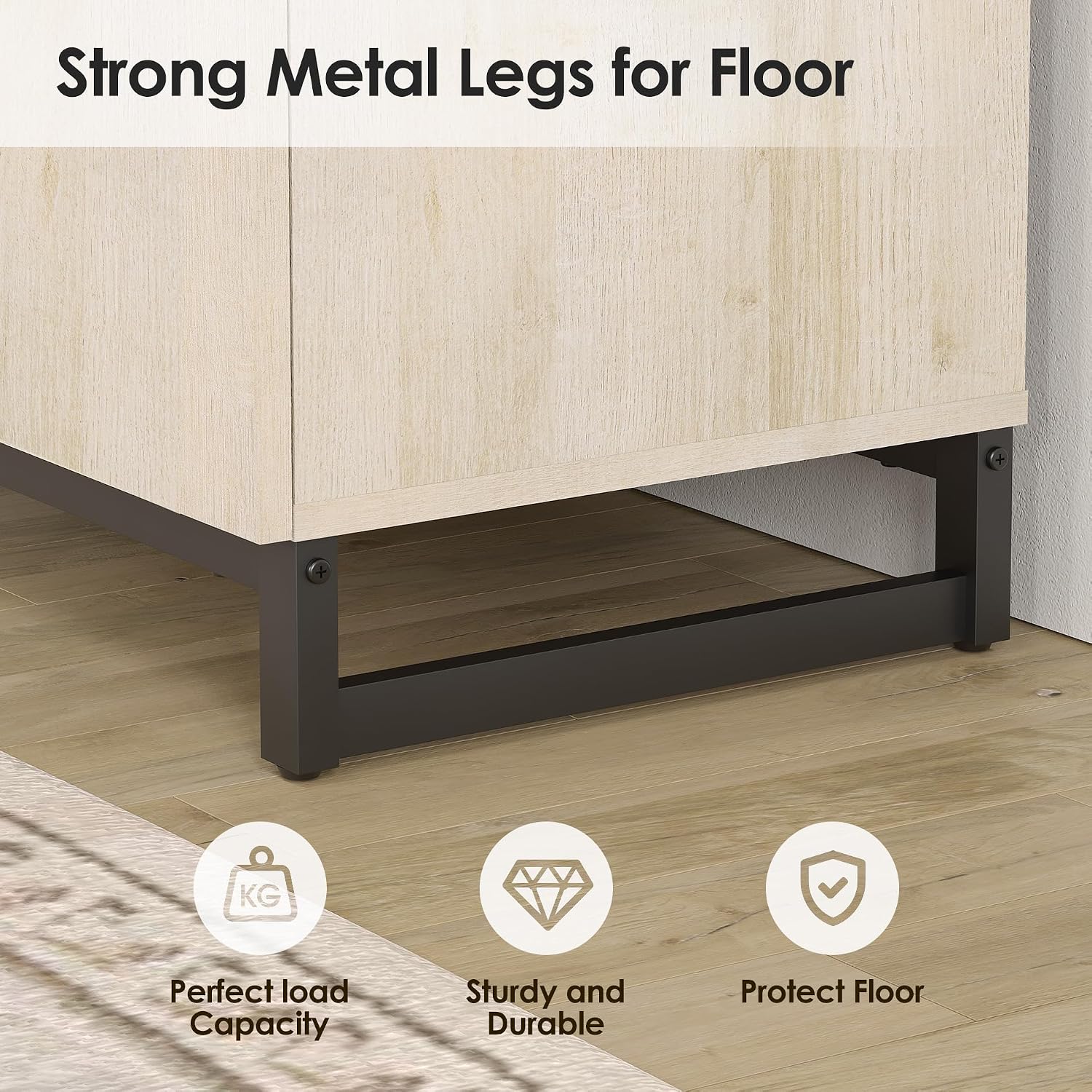 WAMPAT Modern TV Stand for 50-75 Inch TVs, Wood Entertainment Center with Metal Base Storage Cabinets, Media TV Console for Living Room, Light Oak, 2Pcs