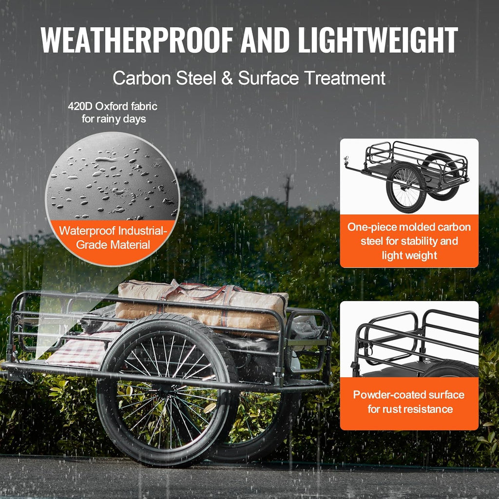 VEVOR Bike Cargo Trailer, 70/275 lbs Load Capacity, Foldable Compact Storage & Quick Release with Universal Hitch, 20' Wheels, Fits Most Bike Wheels, Carbon Steel Frame, Heavy-Duty Bicycle Wagon Cart