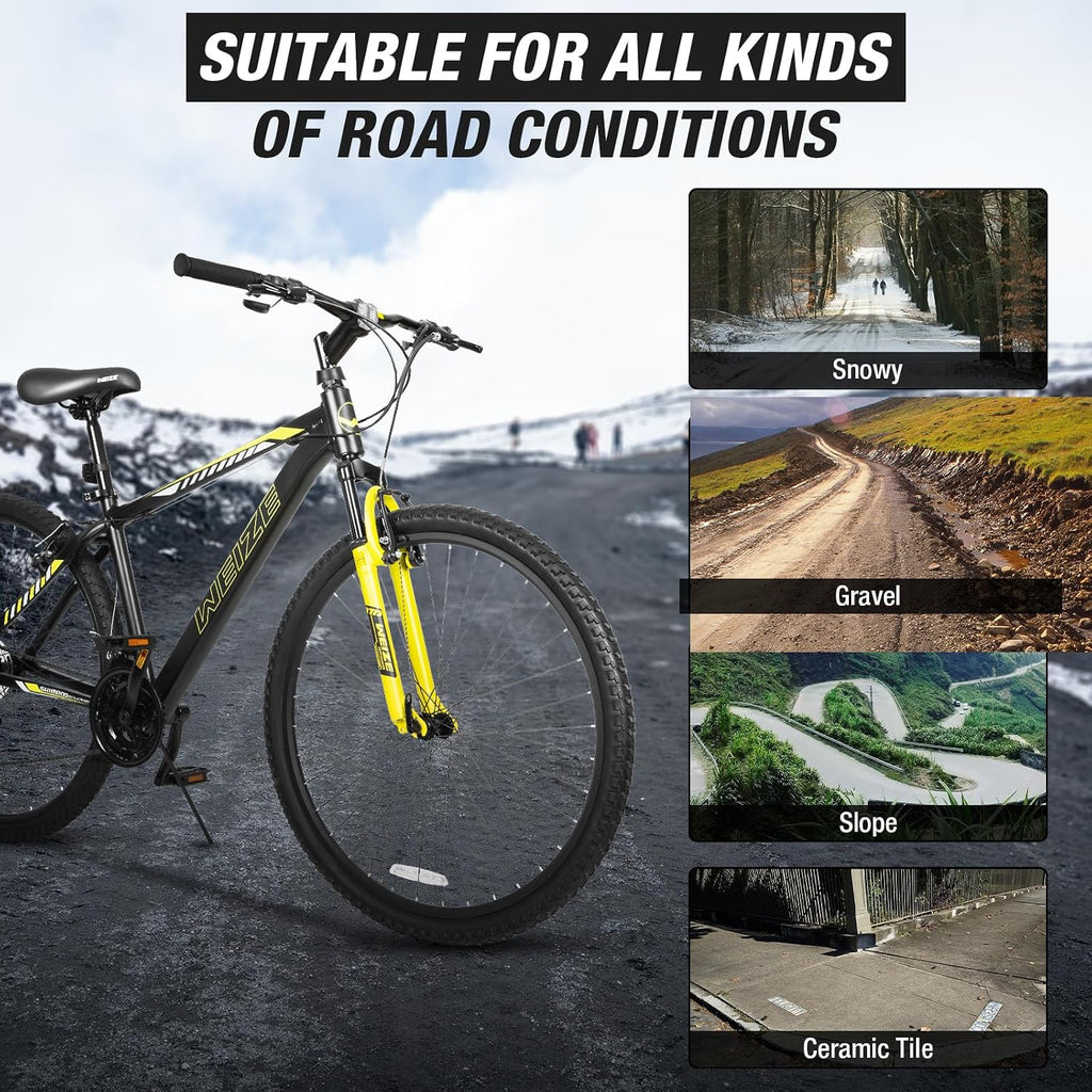 WEIZE Hardtail Mountain Bike, 29 Inch Wheels Outdoor Cycling Bike, 21-Speed Trigger Shifter, Aluminum Frame for Women and Men, Comfort Saddle, MTB Bicycle with Suspension Fork