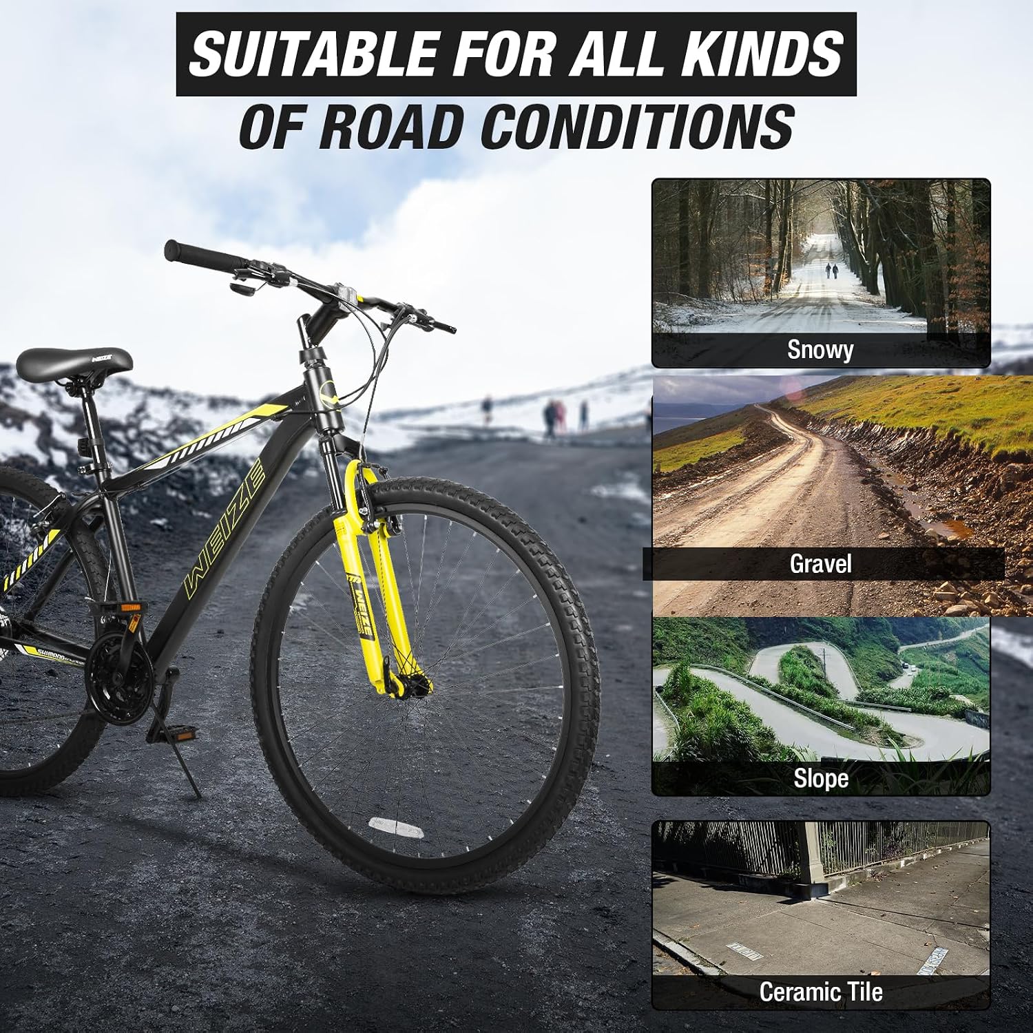 WEIZE Hardtail Mountain Bike, 29 Inch Wheels Outdoor Cycling Bike, 21-Speed Trigger Shifter, Aluminum Frame for Women and Men, Comfort Saddle, MTB Bicycle with Suspension Fork