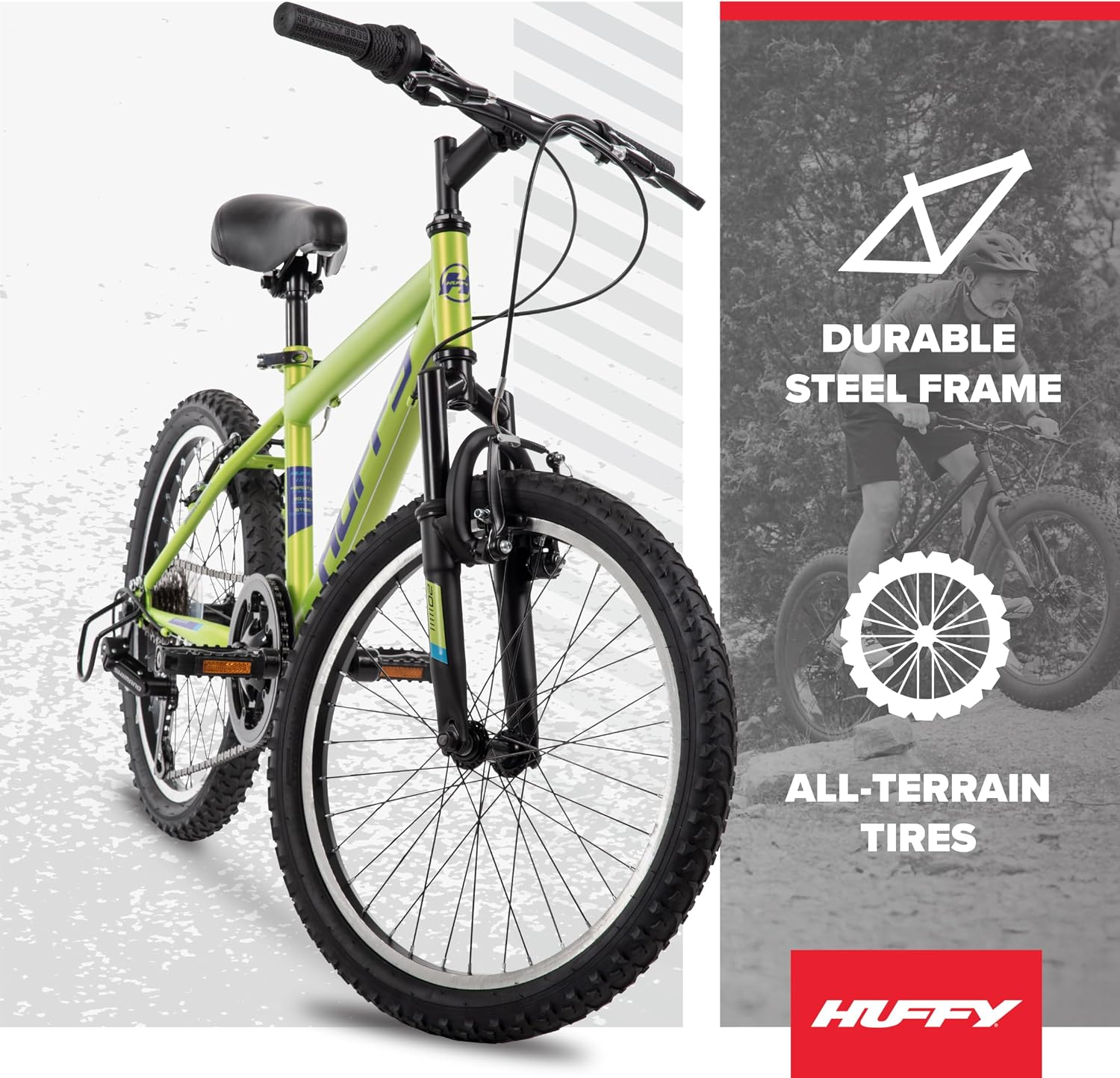 Huffy Stone Mountain Bike for Men and Women, 20'/24'/26', 6-Speed (20') or 21-Speed, Front or Dual Suspension (Varies), Multiple Colors, Adjustable Saddle, Shimano Equipped, All-Terrain Tires