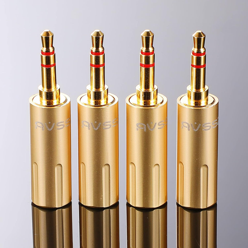30PCS Jack 3.5 mm 1/8'' Stereo TRS Headphone Line Jack Adapter Audio Plug 3 Pole Plug Connector, Earphone Headset Cable Repair Replacement (3.5mm-1/8'' TRS, Golden Color - Male Jack)