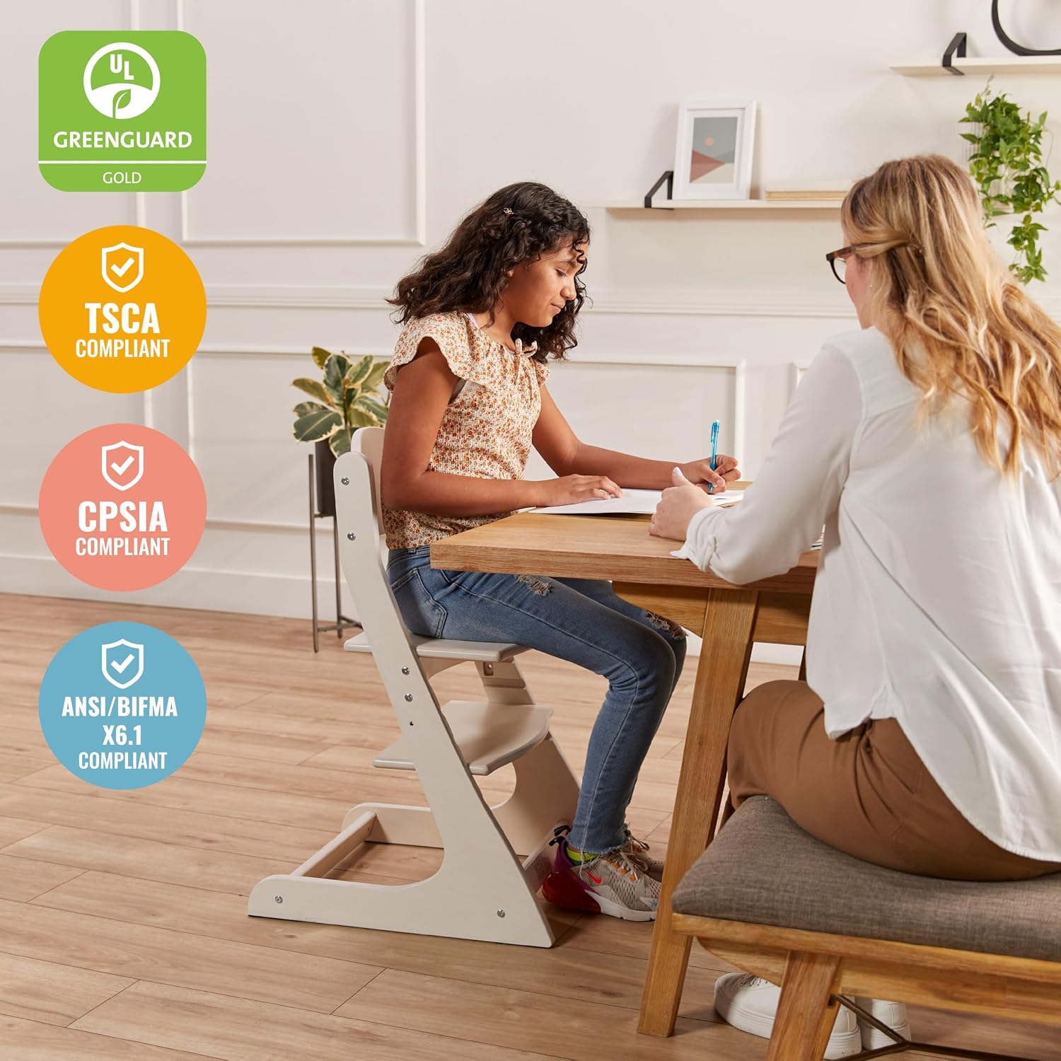 ECR4Kids Grows with Me Chair, Transitional Chair, White Wash