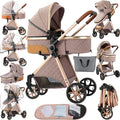 2 in 1 Baby Stroller Reversible Portable Standard Stroller Convertible Pushchair Infant Buggy Baby Carriage Foldable High Landscape Pram for Toddler Newborn (225 Khaki)