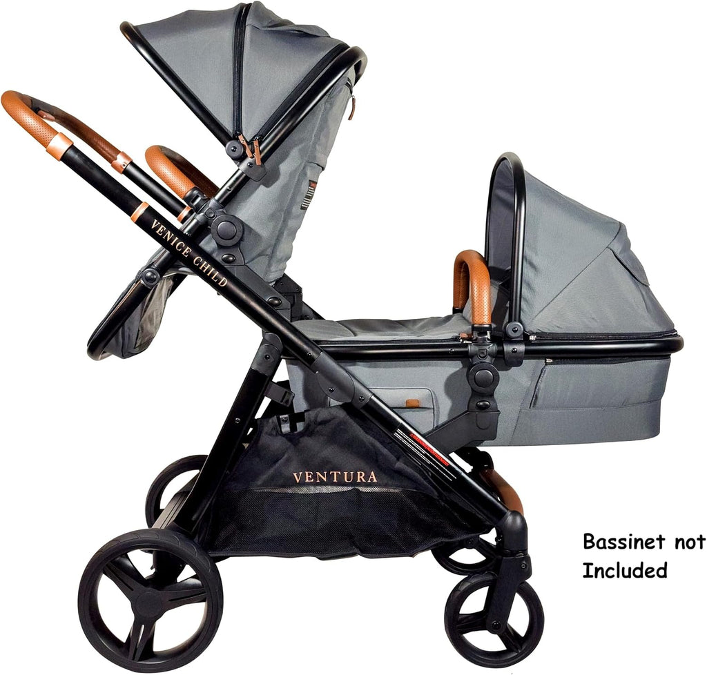 Venice Child Midnight Ventura Single to Double Sit-and-Stand Stroller & 2nd Toddler Seat (Package # 3)