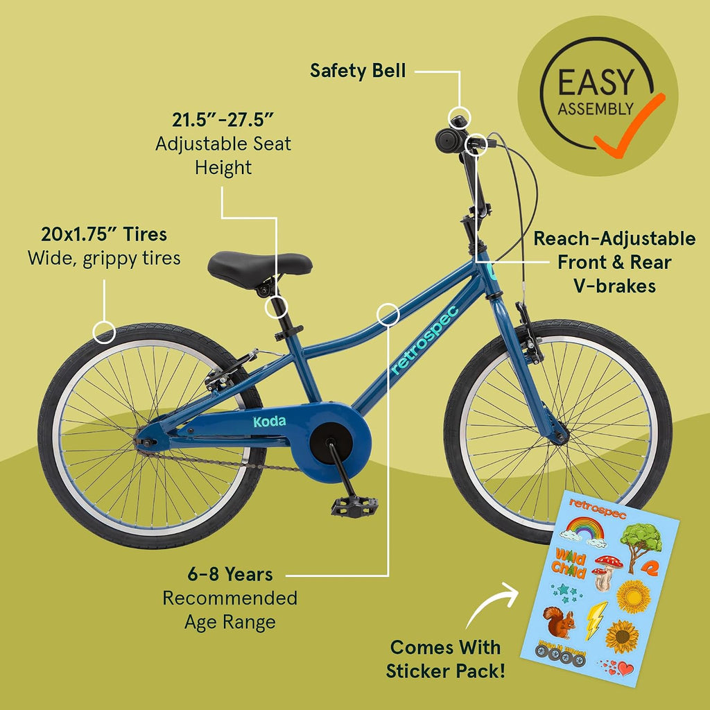 Retrospec Koda Plus Kids Bike for Boys & Girls Ages 6-8 Years - Children's Bicycle, Adjustable Seat & Handlebars