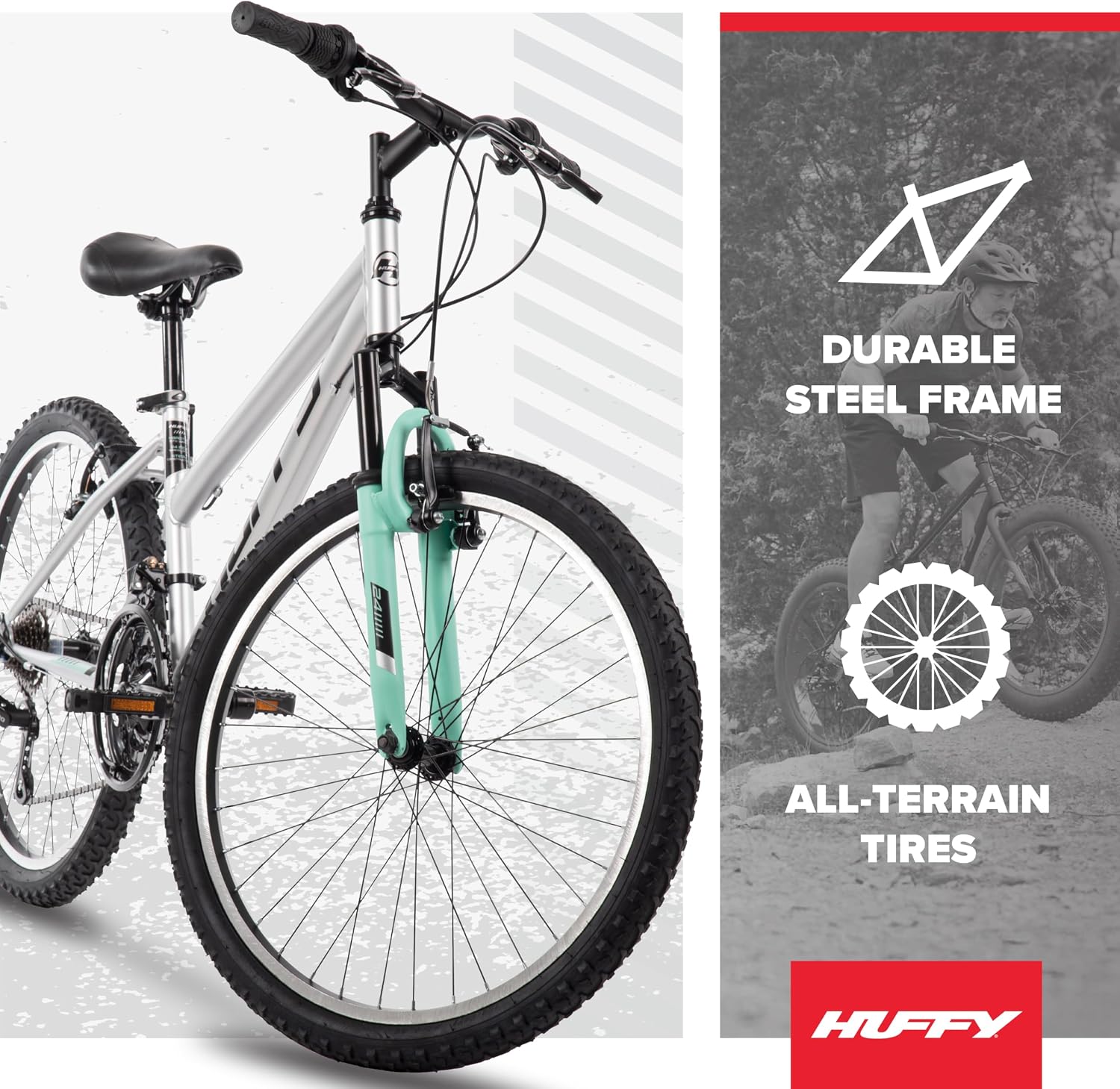Huffy Stone Mountain Bike for Men and Women, 20'/24'/26', 6-Speed (20') or 21-Speed, Front or Dual Suspension (Varies), Multiple Colors, Adjustable Saddle, Shimano Equipped, All-Terrain Tires