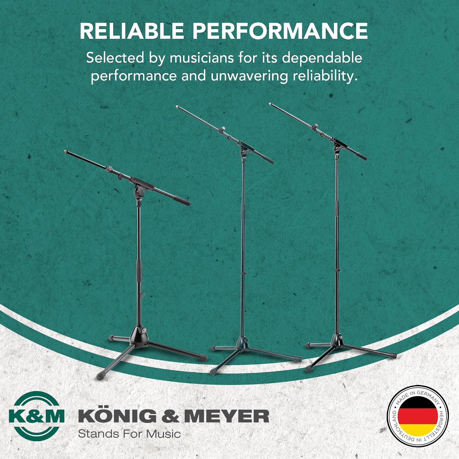 K&M Konig & Meyer 21080.500.55 Tripod Microphone Stand w/Telescoping Boom | Clutch Height Adjustment | Soft-Touch Lock | Folding Leg Design | Zinc Die-Cast Base | German Made | Black