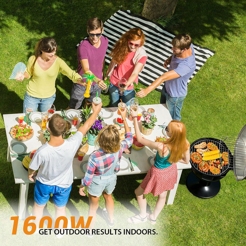 Electric Outdoor Grill Techwood 15-Serving Indoor/Outdoor Electric Grill for Indoor & Outdoor Use, Double Layer Design, Portable Removable Stand Grill, 1600W, Silver