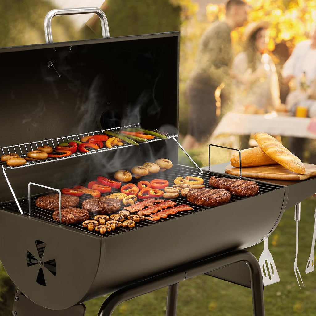 Royal Gourmet CC1830 28 Inch Barrel Charcoal Grill with Warming Rack, Outdoor BBQ Grill with 626 Sq. In. Grilling Space for Backyard, Patio and Parties, Black