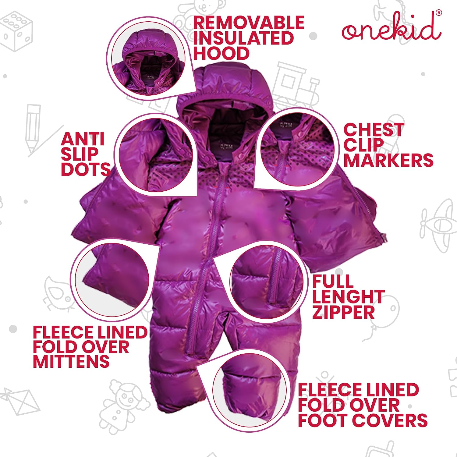 ONE KID The Road Coat Premium Snow Suit | Car Seat Safe Winter Jacket for Infants & Toddlers | Crash Tested, Easy In & Out