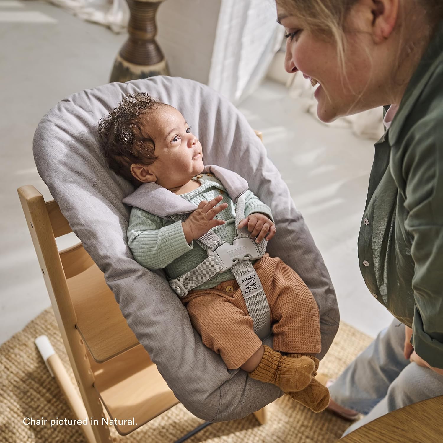 Tripp Trapp Chair from Stokke (Natural) + Tripp Trapp Newborn Set (Grey) - Cozy, Safe & Simple to Use - for Newborns Up to 20 lbs