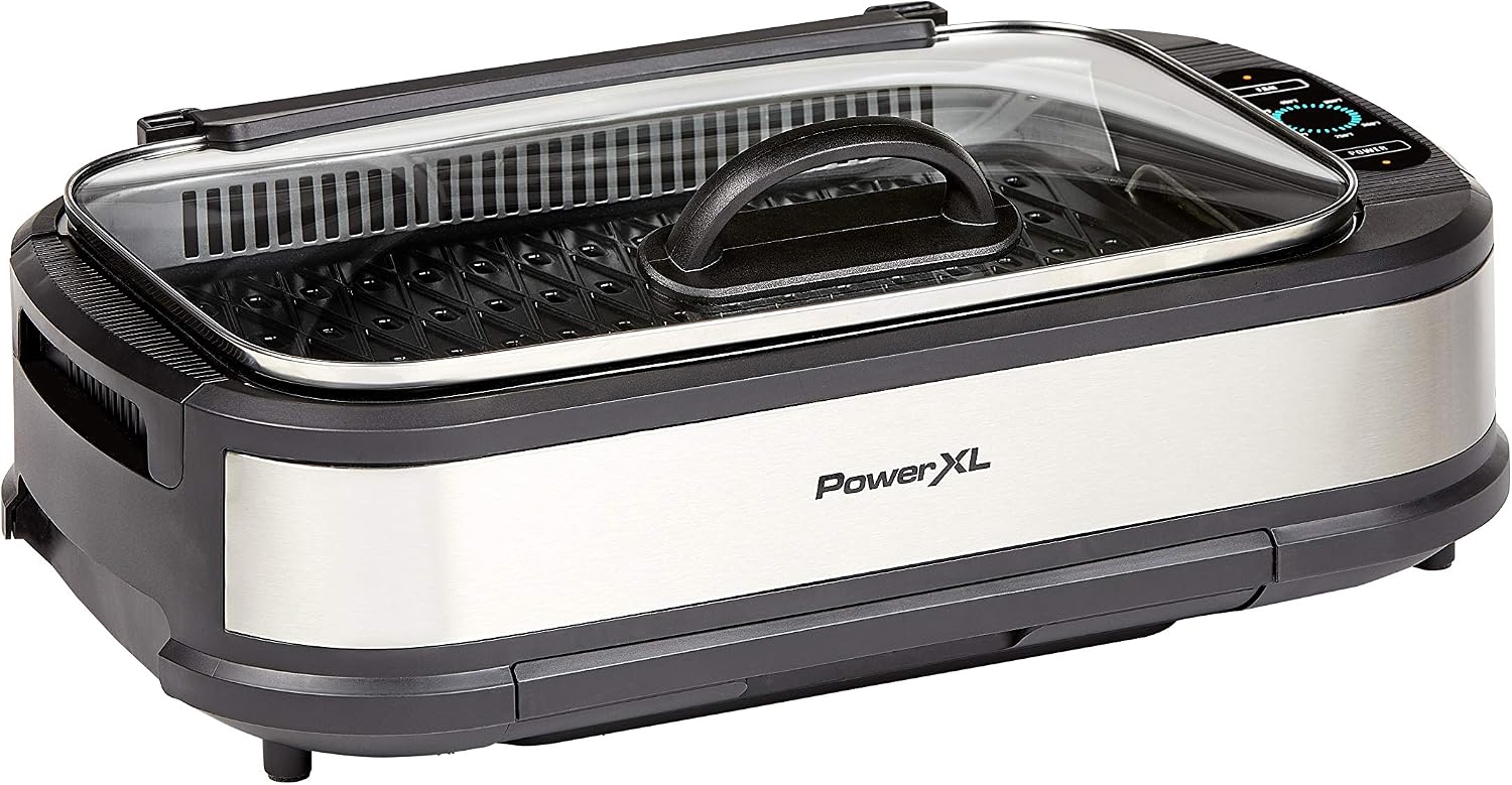 PowerXL Smokeless Grill with Tempered Glass Lid and Turbo Speed Smoke Extractor Technology. Make Tender Char-grilled Meals...