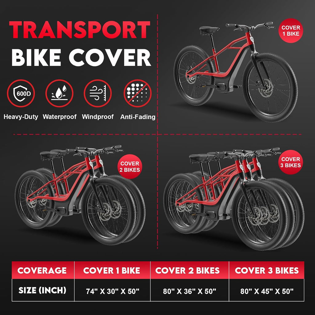 Zettum Bike Cover for Transport 3 Bike - 600D Travel Bike Covers for Bikes on Rear Bike Rack Waterproof & Heavy Duty, Outdoor Full Bicycle Rack Cover for 3 Bikes on Car Hitch Storage (Clear)