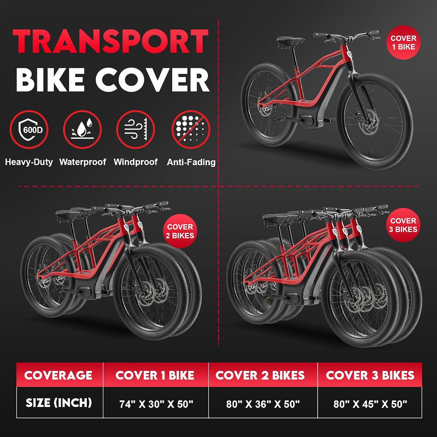 Zettum Bike Cover for Transport 3 Bike - 600D Travel Bike Covers for Bikes on Rear Bike Rack Waterproof & Heavy Duty, Outdoor Full Bicycle Rack Cover for 3 Bikes on Car Hitch Storage (Clear)
