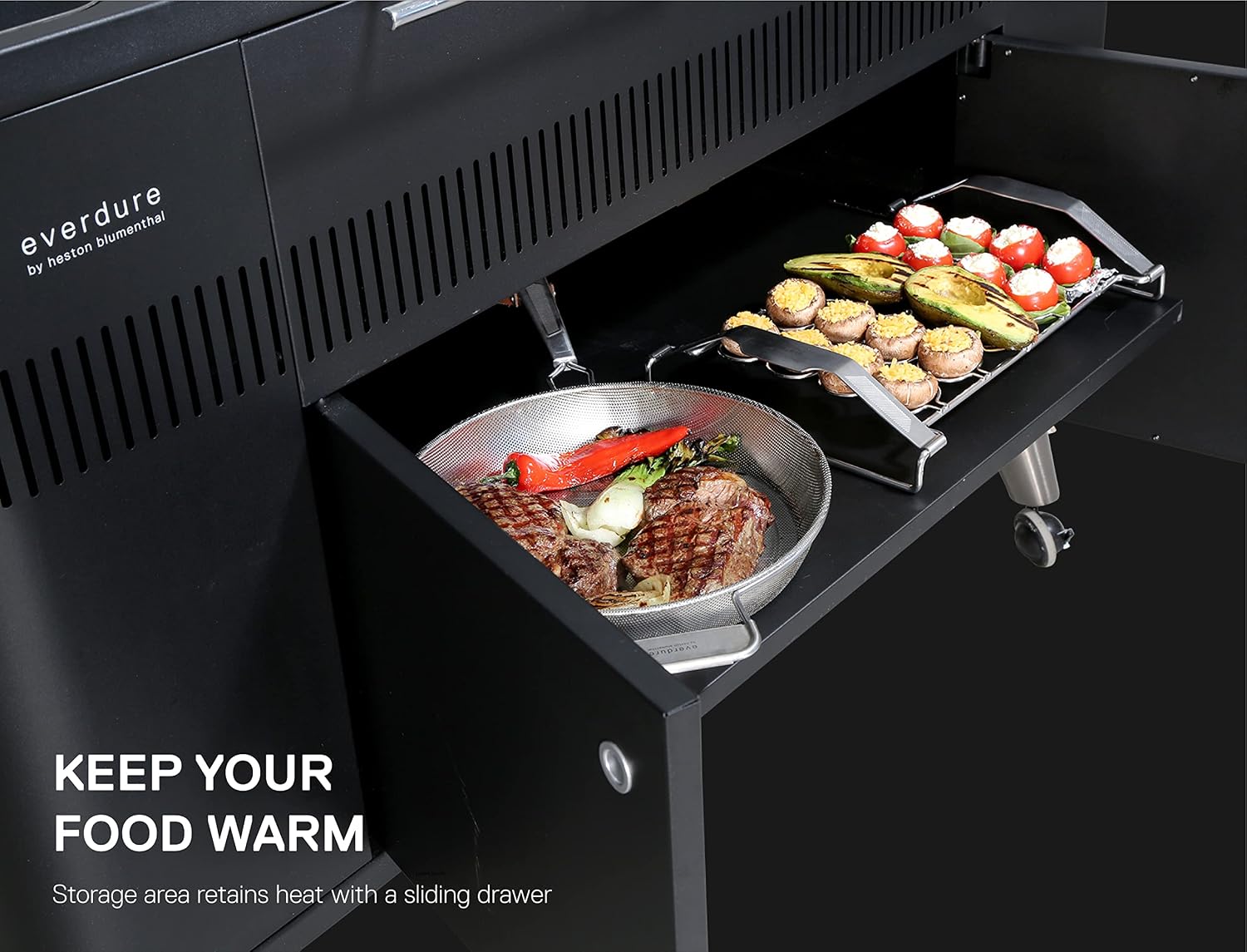 Everdure HUB II 54-Inch Charcoal Grill with Patented Built-in Rotisserie System & Quick Electric Ignition, Outdoor BBQ Grill, Electric Starter, Adjustable Height, Easy Clean-Up