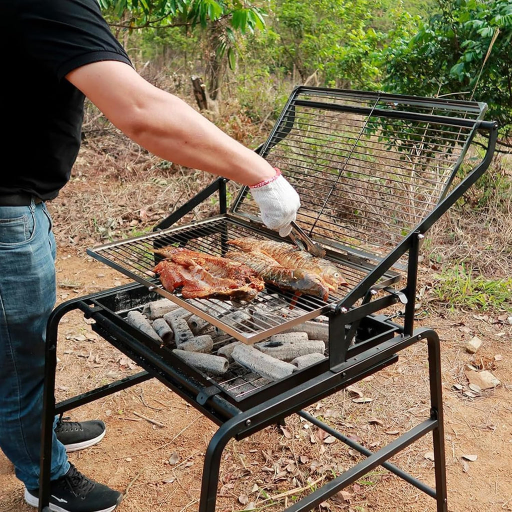 Extra Large Charcoal Grill, 360° Rotating Charcoal Grill, Portable Smoker Stainless Steel Grill With Liftable Charcoal Brazier, Camping Grill