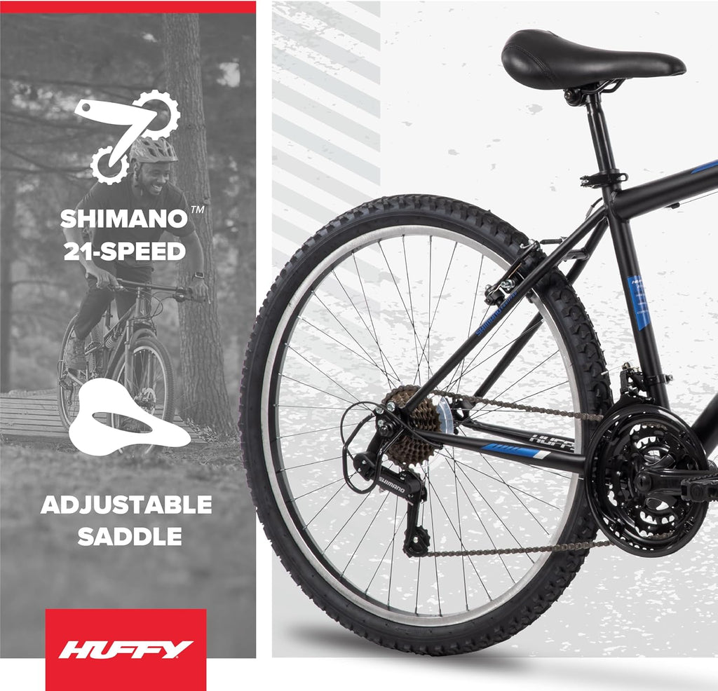 Huffy Stone Mountain Bike for Men and Women, 20'/24'/26', 6-Speed (20') or 21-Speed, Front or Dual Suspension (Varies), Multiple Colors, Adjustable Saddle, Shimano Equipped, All-Terrain Tires