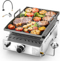 Electactic Stainless Steel Tabletop Grill,18 Inch Portable Propane Grill Griddle with Handle,8000 BTU Flat Top Grill for Camping, Outdoor & Tailgating Barbecue