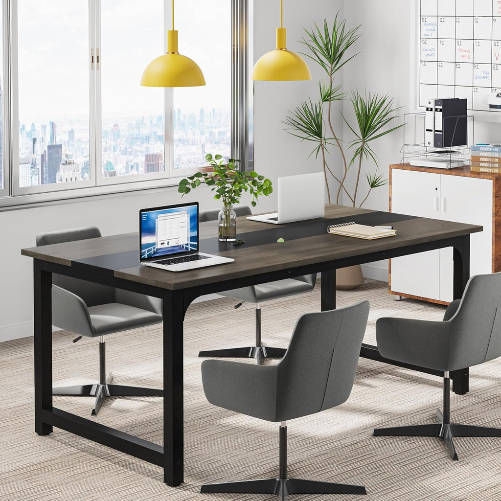 Tribesigns Modern Computer Desk, 63 x 31.5 inch Large Office Desk Computer Table Study Writing Desk Workstation for Home Office, Grey/Black
