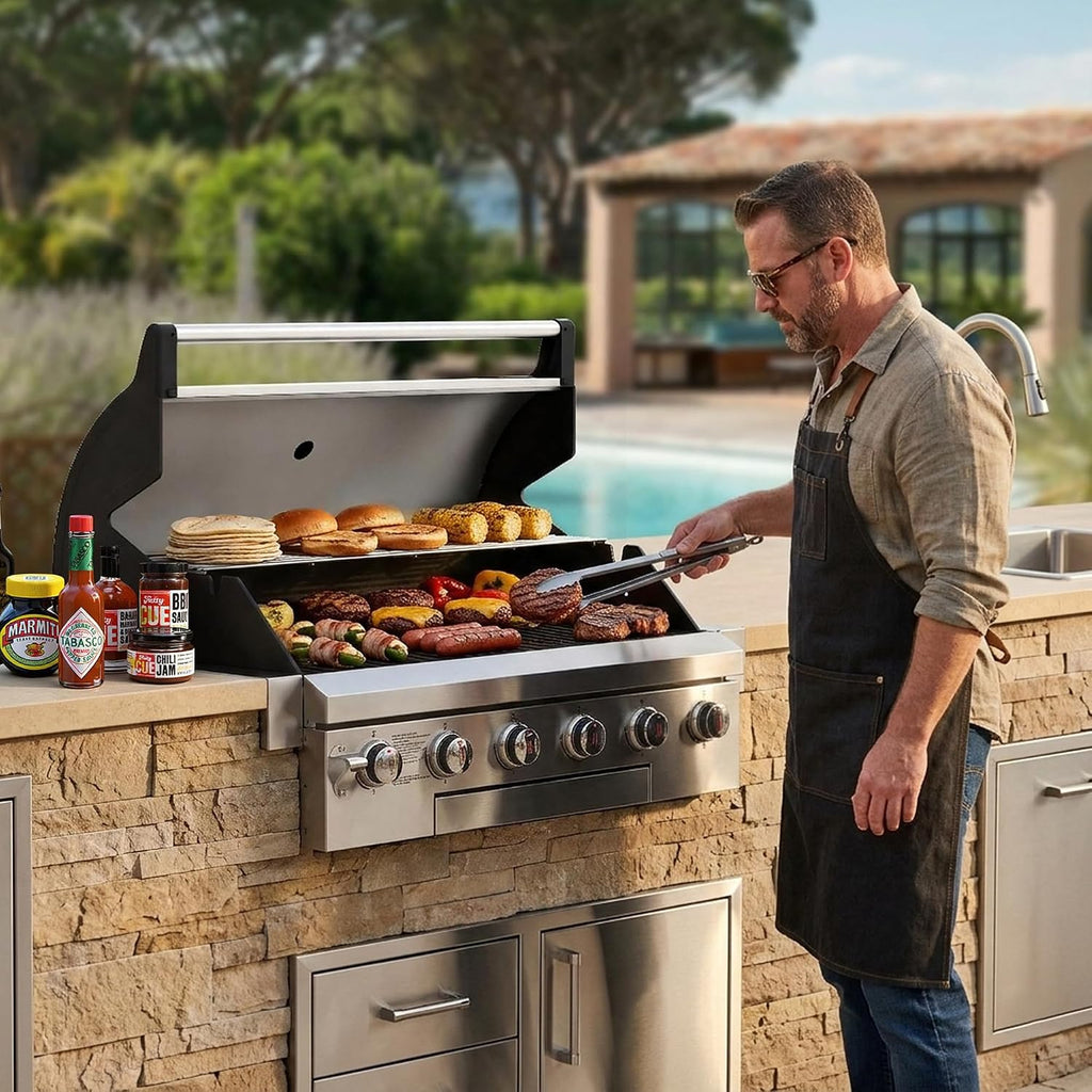 Brand-Man Propane Gas Grill, 40-Inch 6-Burner Built-In Head BBQ Island Outdoor Kitchen, Natural Gas Convertible, Heavy Duty 304 Stainless Steel, 60,000BTUs