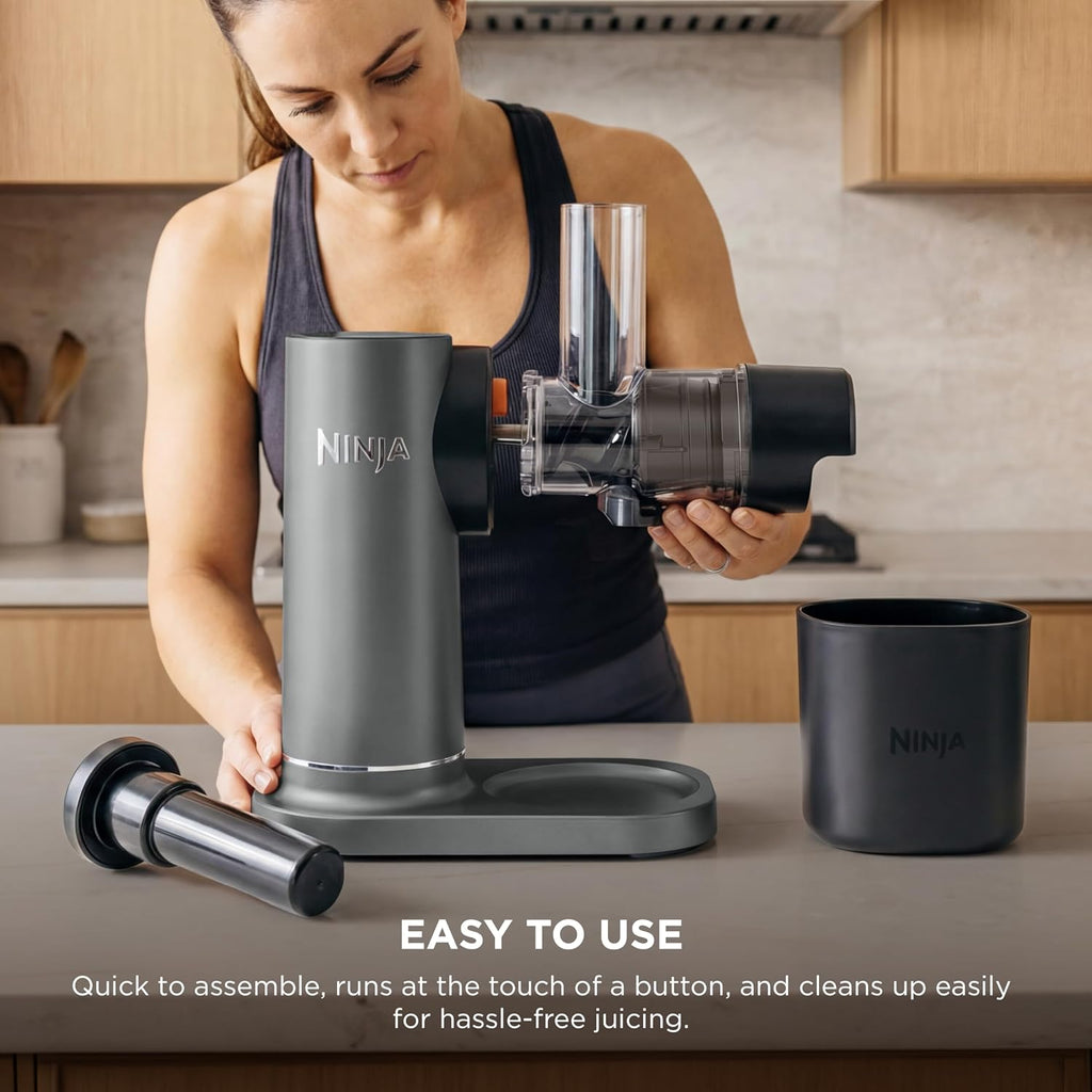 Ninja NeverClog Cold Press Juicer | Powerful Electric Slow Masticating Juicer with Pulp Control | XL Capacity | 24 oz. Juice Jug & 36 oz. Pulp Container | Dishwasher Safe | Charcoal | 150W | JC151