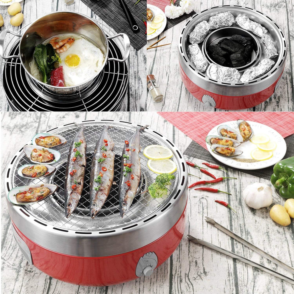 Portable Smokeless Charcoal BBQ Grill - Outdoor Camping Small Tabletop Cooking Mini Barbecue - Built in Fan Power by 4A Battery Or Phone Charge