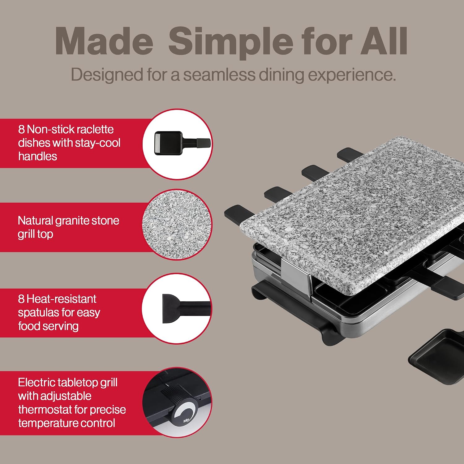 Swissmar Stelvio Raclette Party Grill with Granite Stone Non-Stick Grill Plate/Crepe Top, Outdoor & Indoor Electric BBQ Grill, Samgyupsal Griller - Brushed Stainless Steel - 8-Person - Silver
